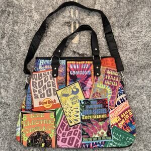 Hard Rock Cafe Tote Messenger Bag/Purse- Concert Poster Graphic Boho Retro *READ